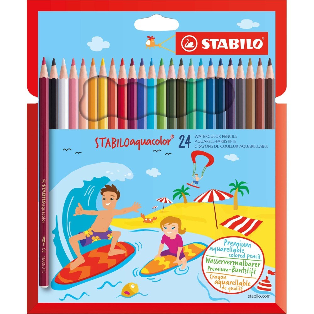 Creioane colorate Stabilo Aquacolor, 24 culori /set Creioane colorate Stabilo 