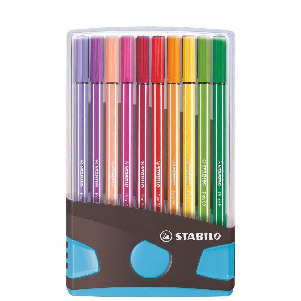 Carioca Stabilo Pen 68, 20 culori / set, ColorParade, suport antracit / bleu Carioci Stabilo 