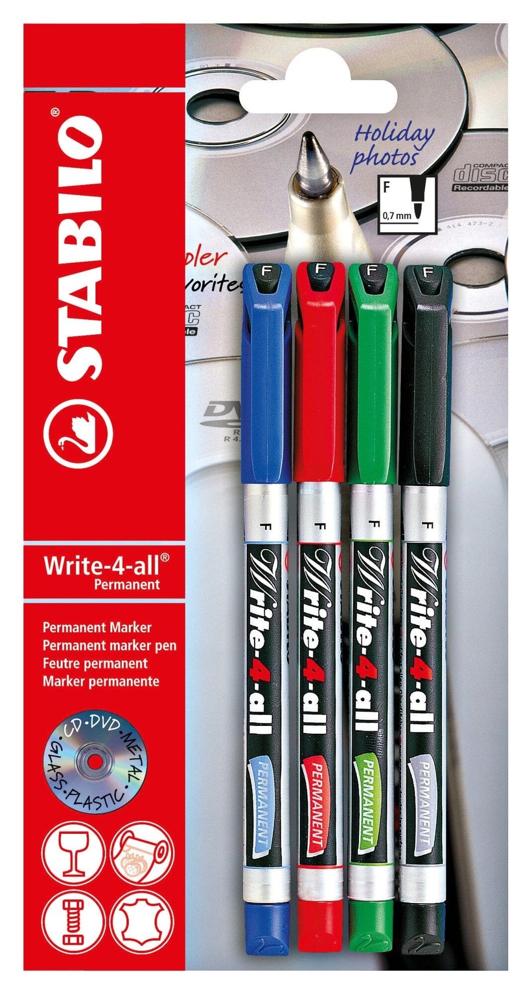 Marker permanent Stabilo Write-4-all, F, 4 culori / set model 1 Markere Stabilo 