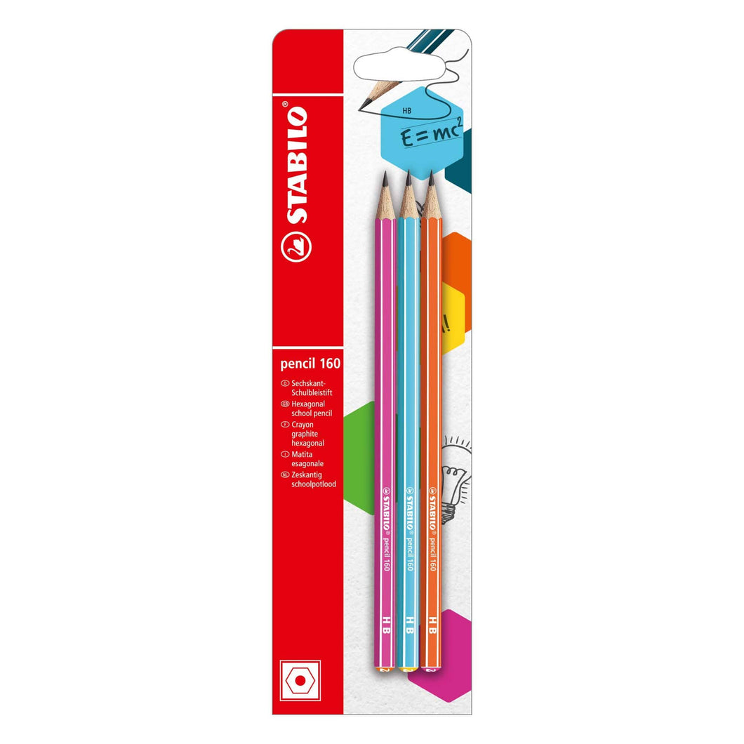 Creion grafit Stabilo 160, HB, fara radiera, 3 bucati / set / mov, albastru, portocaliu Creioane grafit Stabilo 