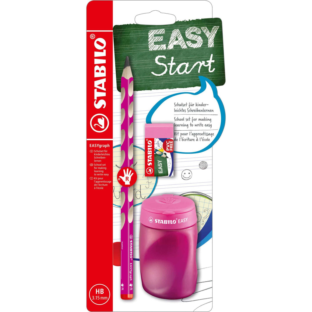 Set Stabilo EASYgraph, creion grafit 3.15 mm, HB, ascutitoare, radiera fara PVC, pentru dreptaci, roz Creioane grafit Stabilo 